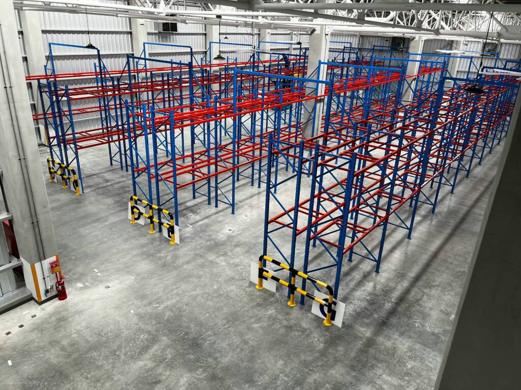 blue and red warehouse racks